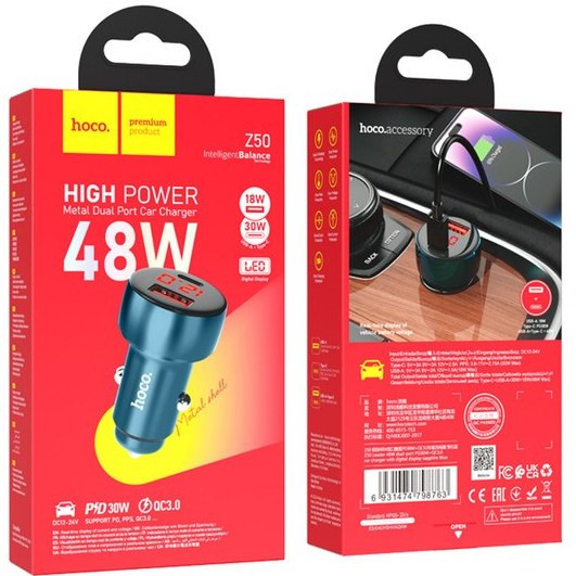 شارژر فندکی 48 وات هوکو مدل Z50 PD30W+QC3.0