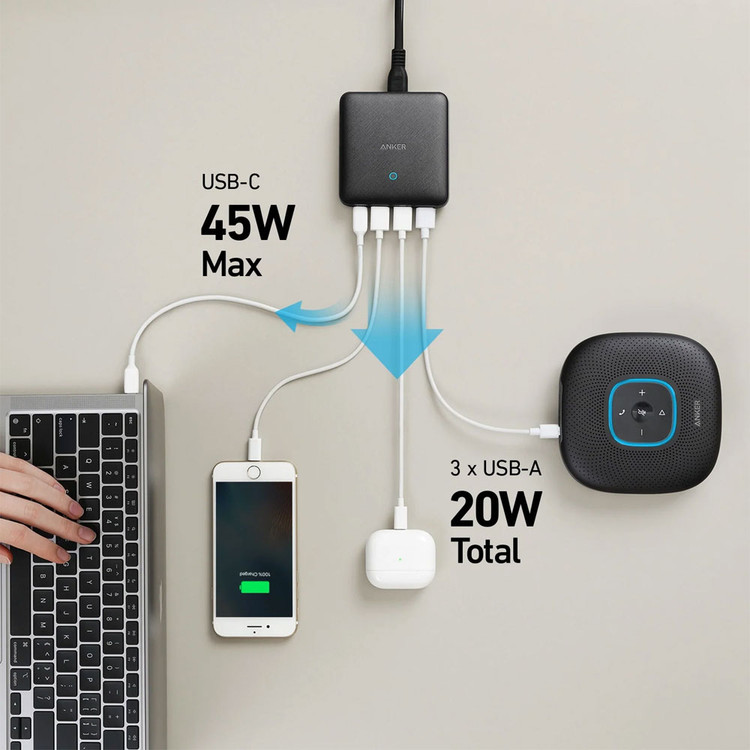شارژر رومیزی انکر مدل A2045 ظرفیت ۶۵ وات با ۴ پورت USB-C