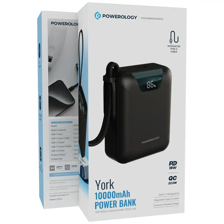 پاوربانک پاورولوجی مدل York_PPBM101 ظرفیت 10000 میلیآمپر ساعت
